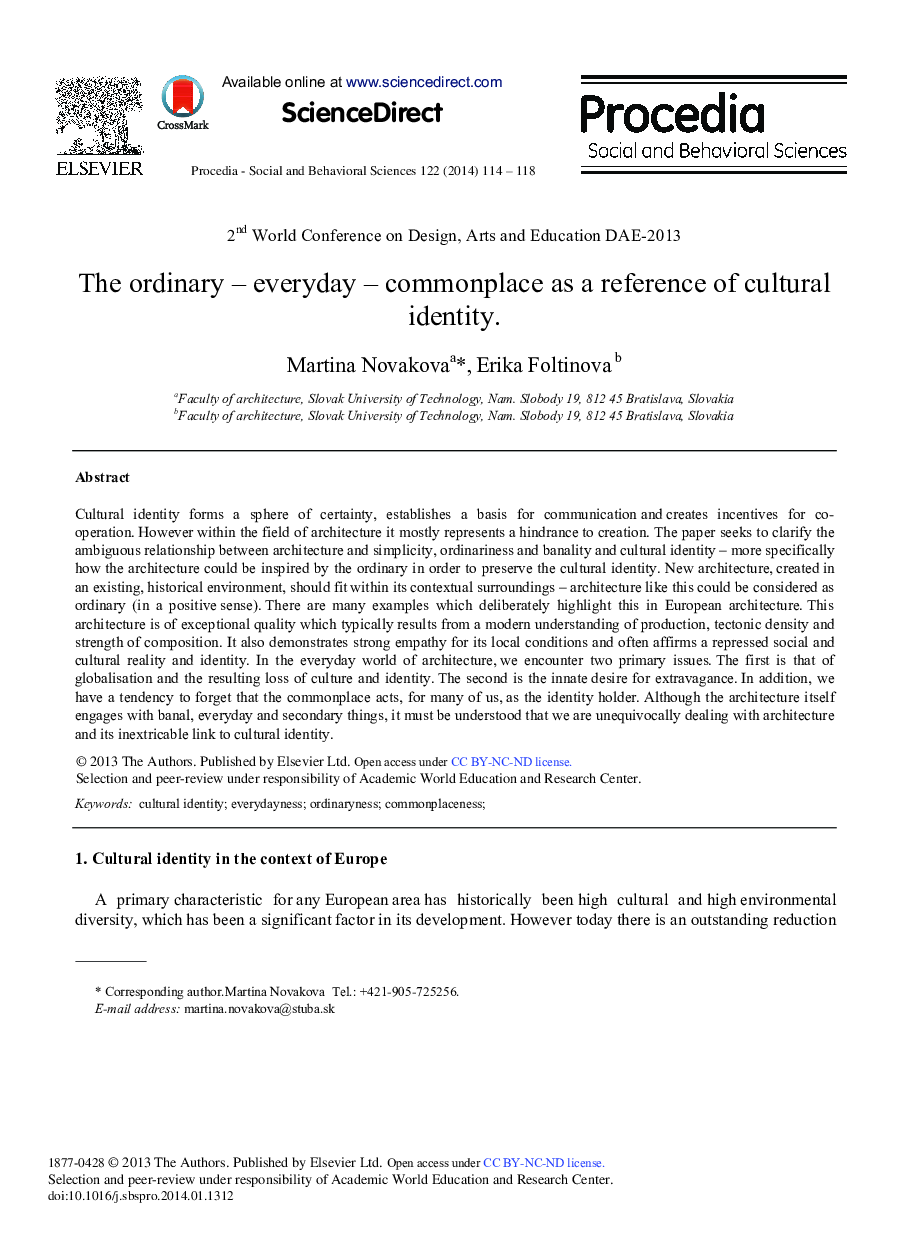 The Ordinary – Everyday – Commonplace as a Reference of Cultural Identity 