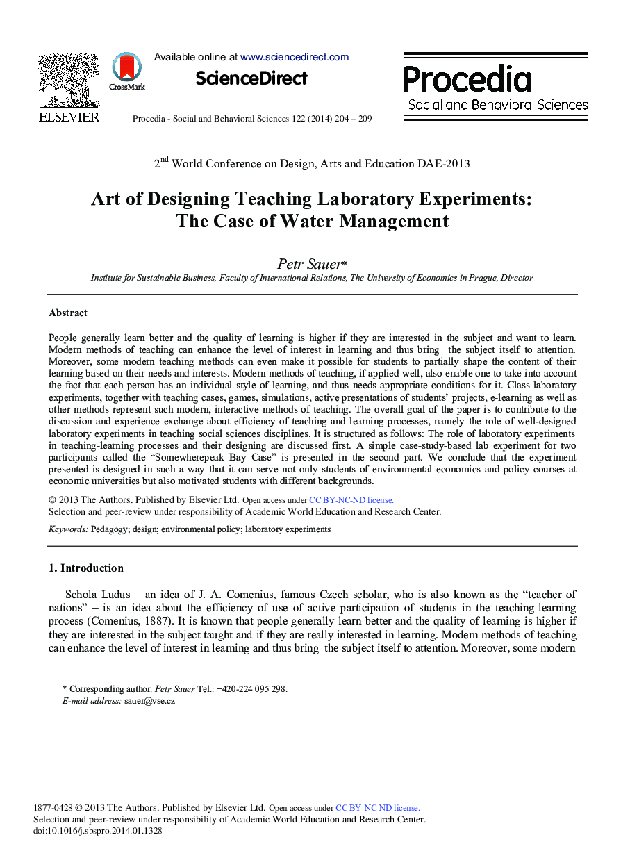 Art of Designing Teaching Laboratory Experiments: The Case of Water Management 