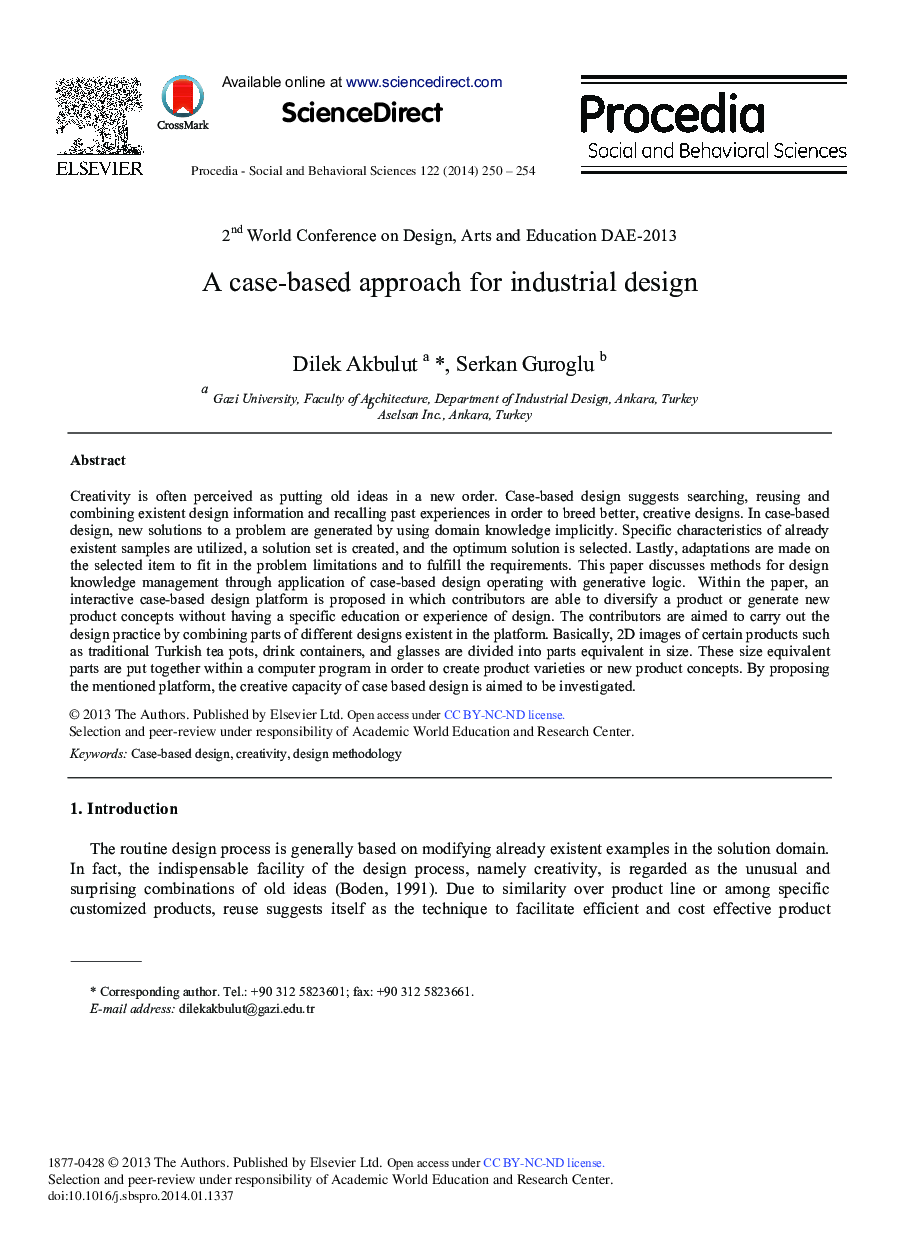 A Case-based Approach for Industrial Design 