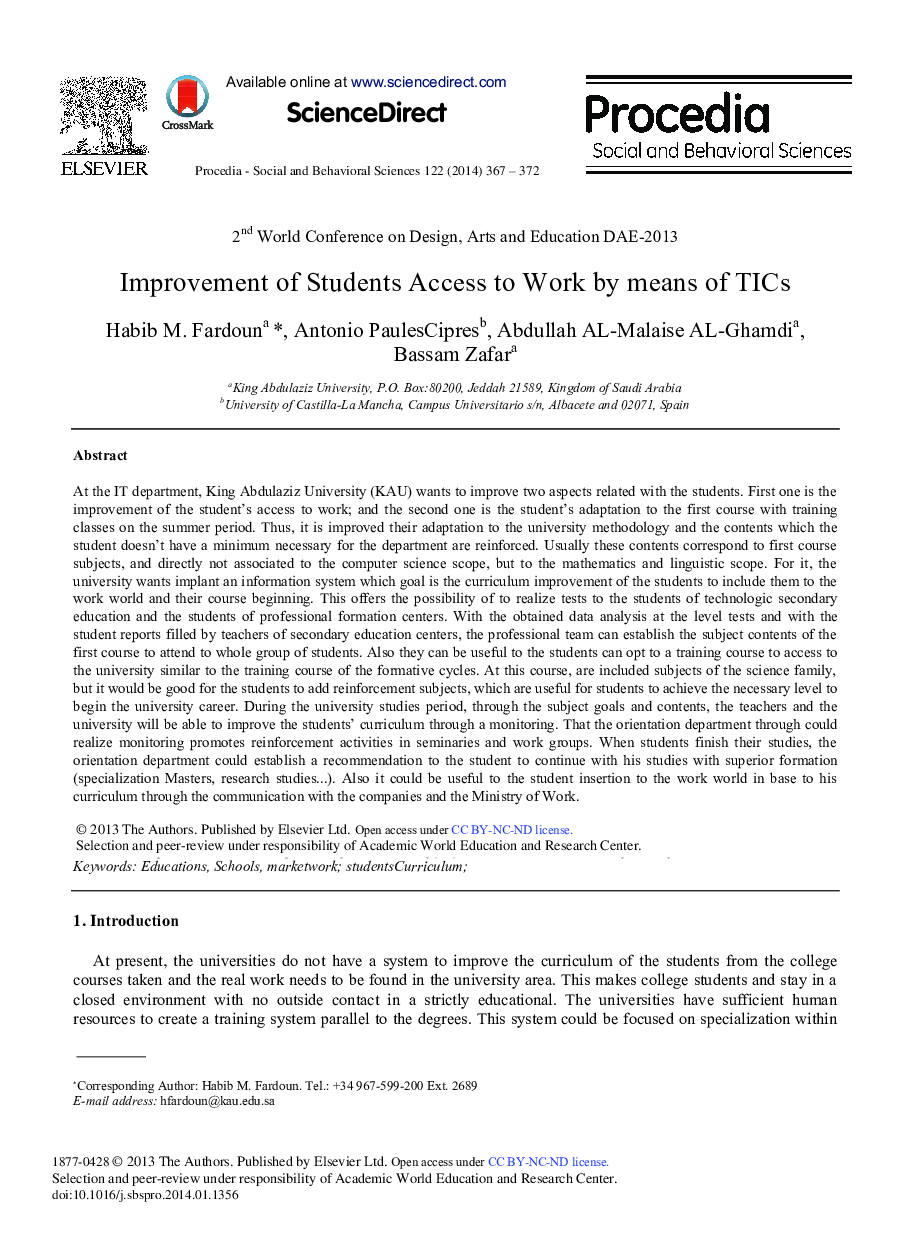 Improvement of Students Access to Work by means of TICs 