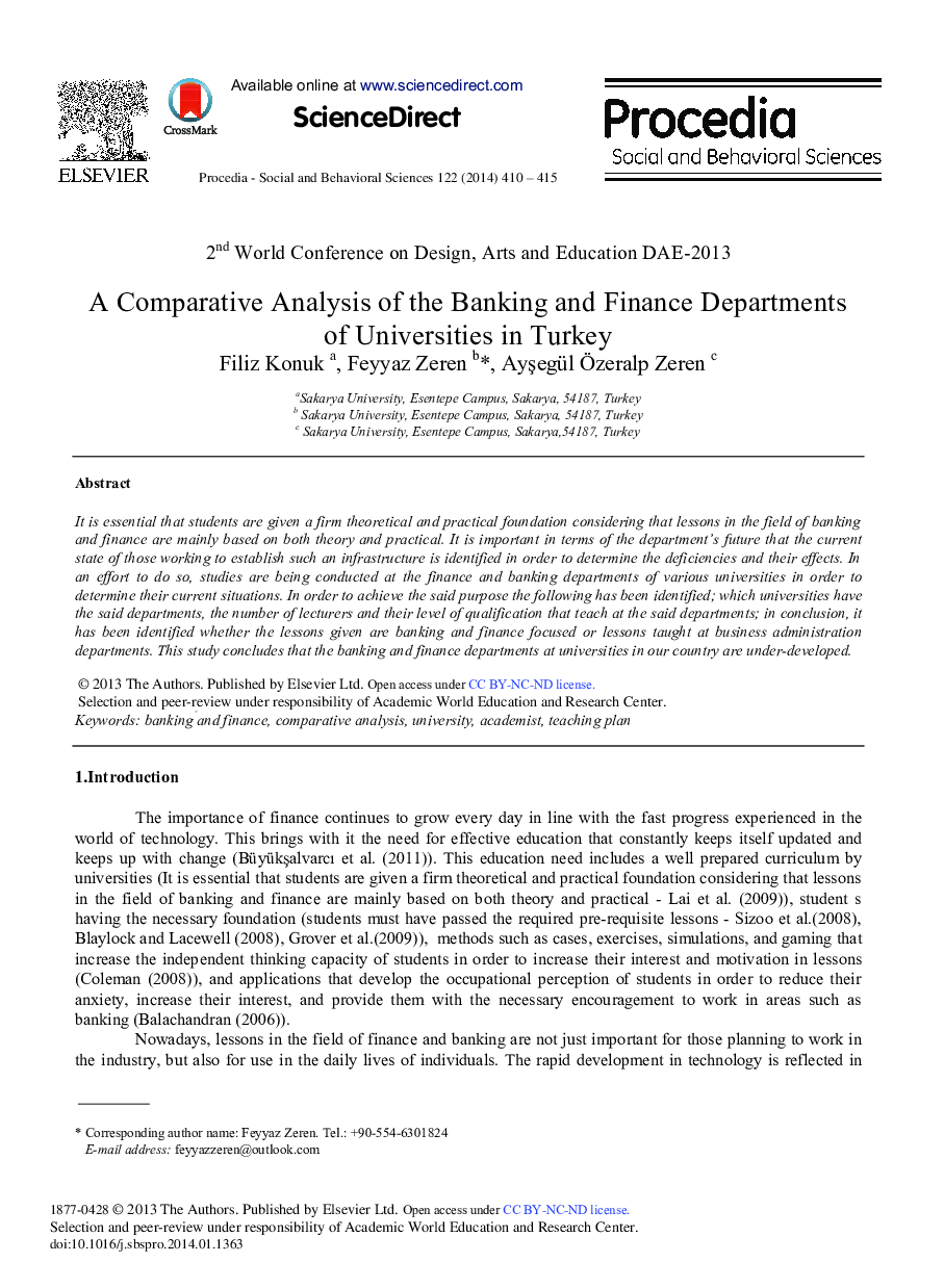 A Comparative Analysis of the Banking and Finance Departments of Universities in Turkey 