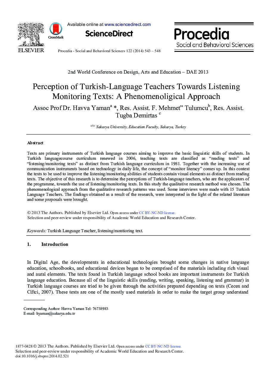 Perception of Turkish-language Teachers towards Listening Monitoring Texts: A Phenomenoligical Approach 