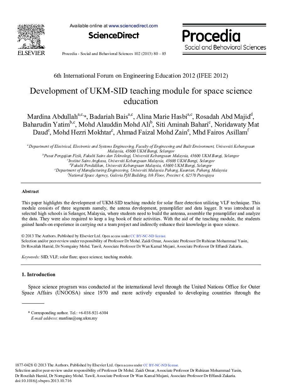 Development of UKM-SID Teaching Module for Space Science Education 