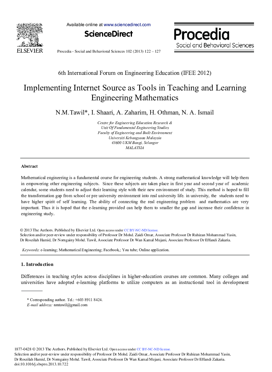 Implementing Internet Source as Tools in Teaching and Learning Engineering Mathematics 