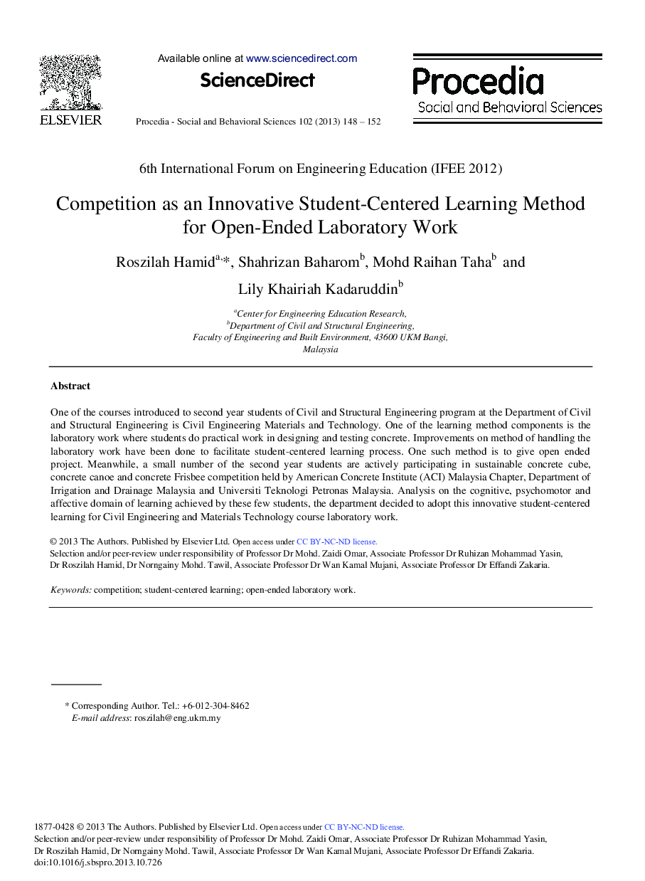 Competition as an Innovative Student-centered Learning Method for Open-ended Laboratory Work 