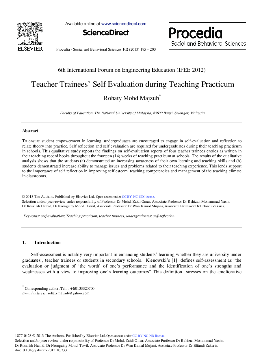 Teacher Trainees’ Self Evaluation during Teaching Practicum 