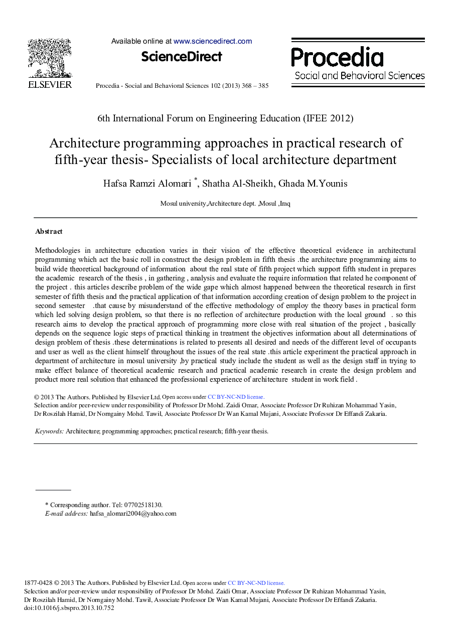 Architecture Programming Approaches in Practical Research of Fifth-year Thesis- specialists of Local Architecture Department 