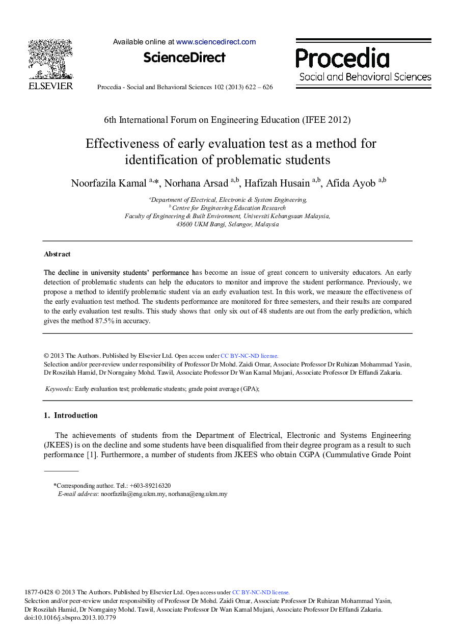 Effectiveness of Early Evaluation Test as a Method for Identification of Problematic Students 