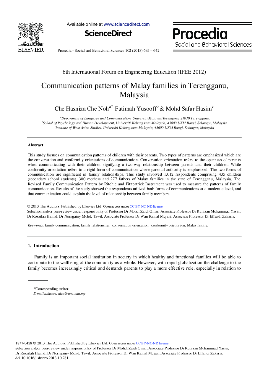 Communication Patterns of Malay Families in Terengganu, Malaysia 