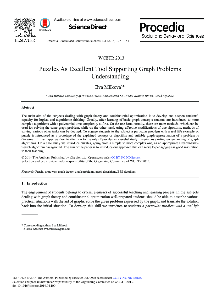 Puzzles as Excellent Tool Supporting Graph Problems Understanding ★