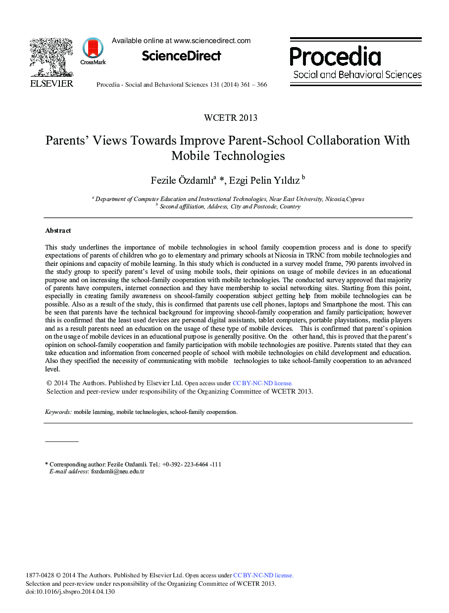 Parents’ Views towards Improve Parent-School Collaboration with Mobile Technologies ★