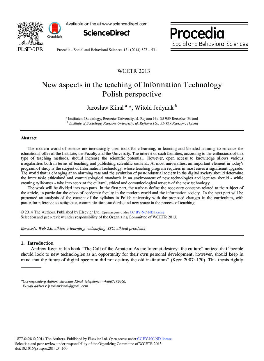 New Aspects in the Teaching of Information Technology Polish Perspective 