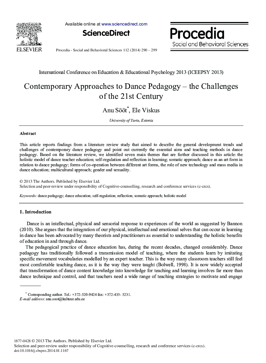 Contemporary Approaches to Dance Pedagogy – The Challenges of the 21st Century 