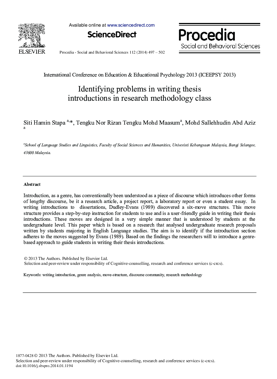 Identifying Problems in Writing Thesis Introductions in Research Methodology Class 