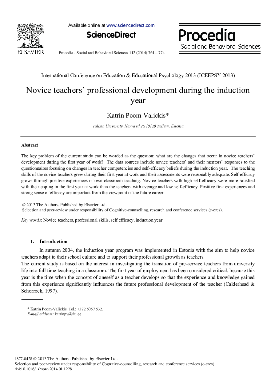 Novice Teachers’ Professional Development During the Induction Year 