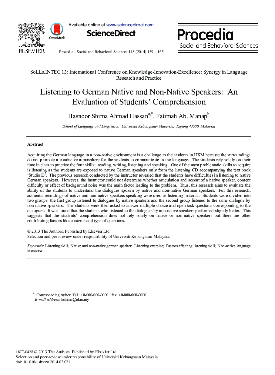 Listening to German Native and Non-native Speakers: An Evaluation of Students’ Comprehension 