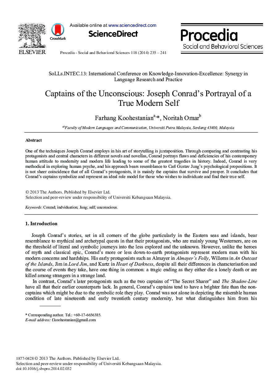 Captains of the Unconscious: Joseph Conrad's Portrayal of a True Modern Self 