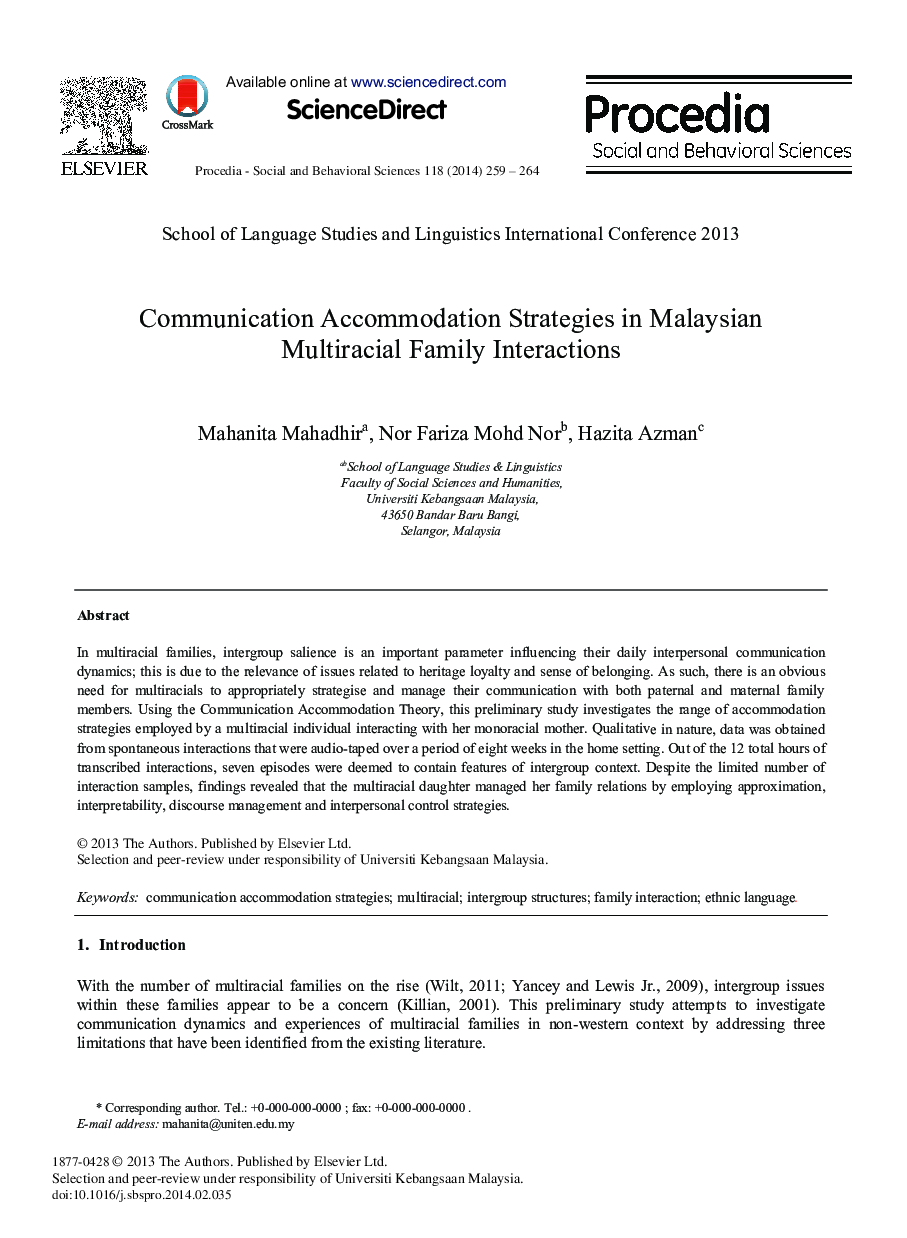 Communication Accommodation Strategies in Malaysian Multiracial Family Interactions 