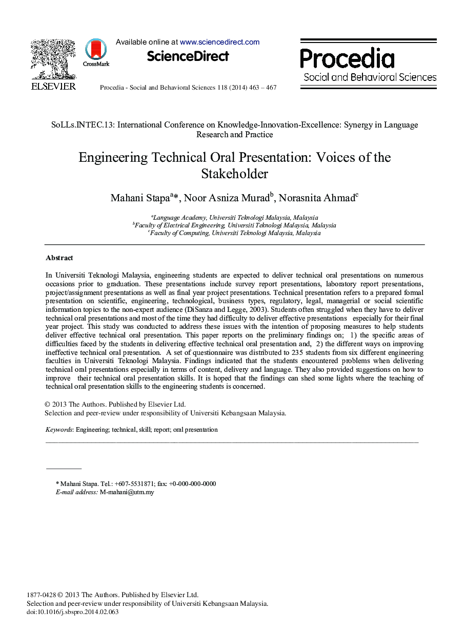 Engineering Technical Oral Presentation: Voices of the Stakeholder 