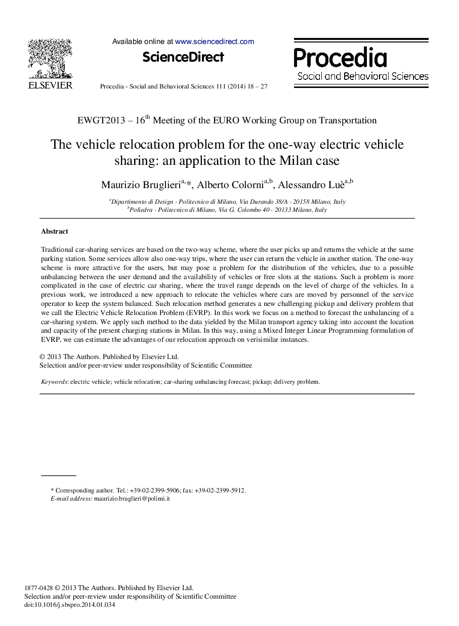 The Vehicle Relocation Problem for the One-way Electric Vehicle Sharing: An Application to the Milan Case 