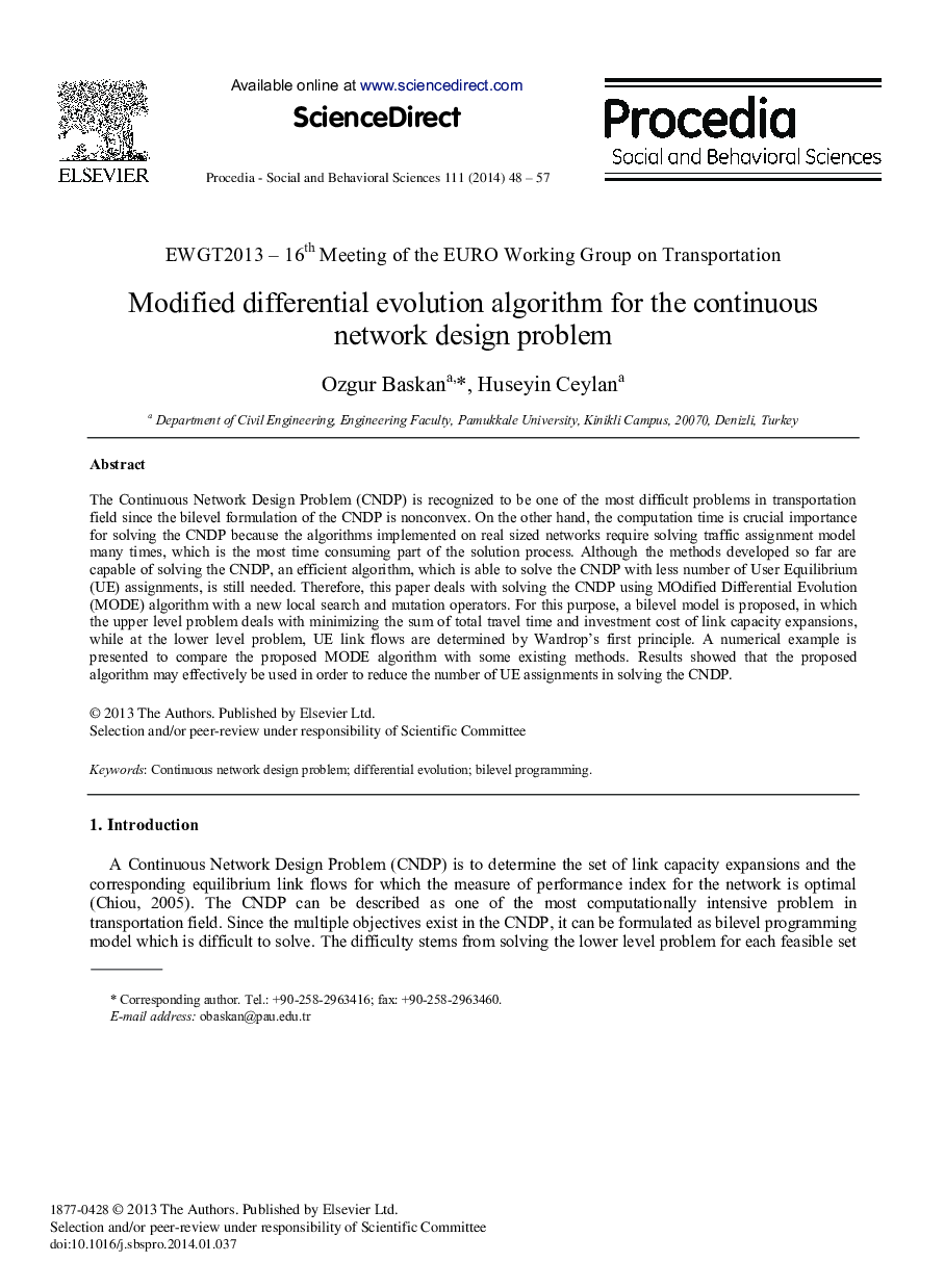 Modified Differential Evolution Algorithm for the Continuous Network Design Problem 