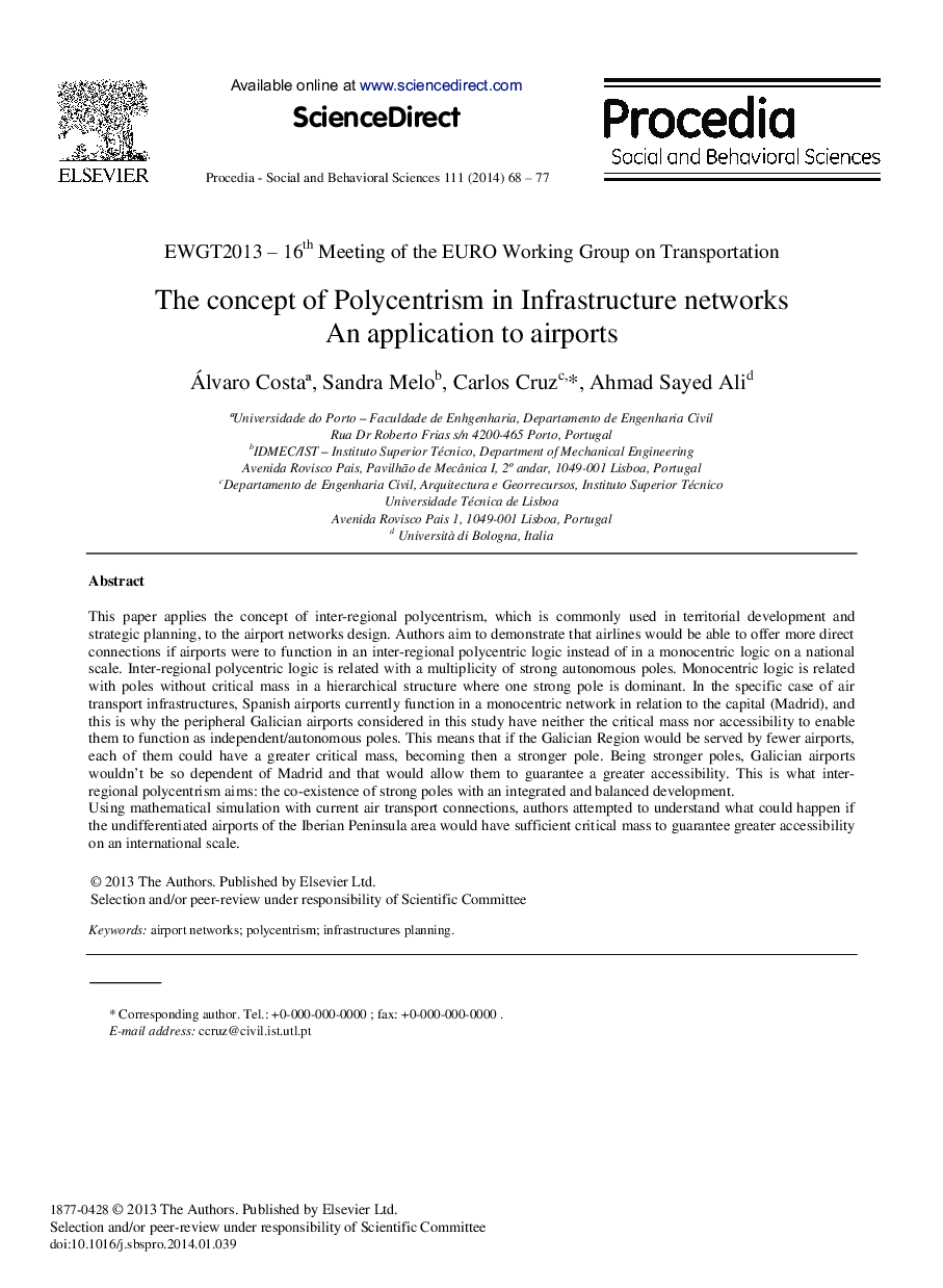 The Concept of Polycentrism in Infrastructure Networks an Application to Airports 