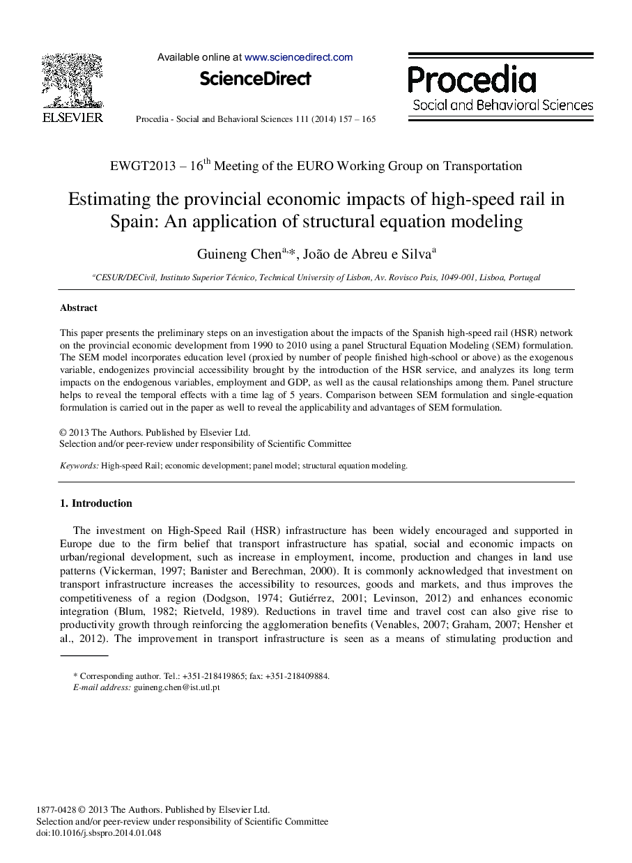 Estimating the Provincial Economic Impacts of High-speed Rail in Spain: An Application of Structural Equation Modeling 