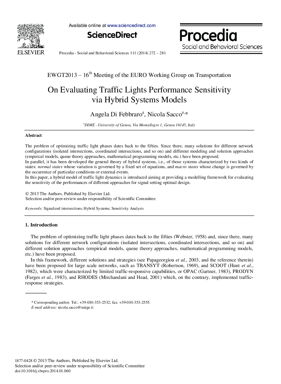 On Evaluating Traffic Lights Performance Sensitivity via Hybrid Systems Models 