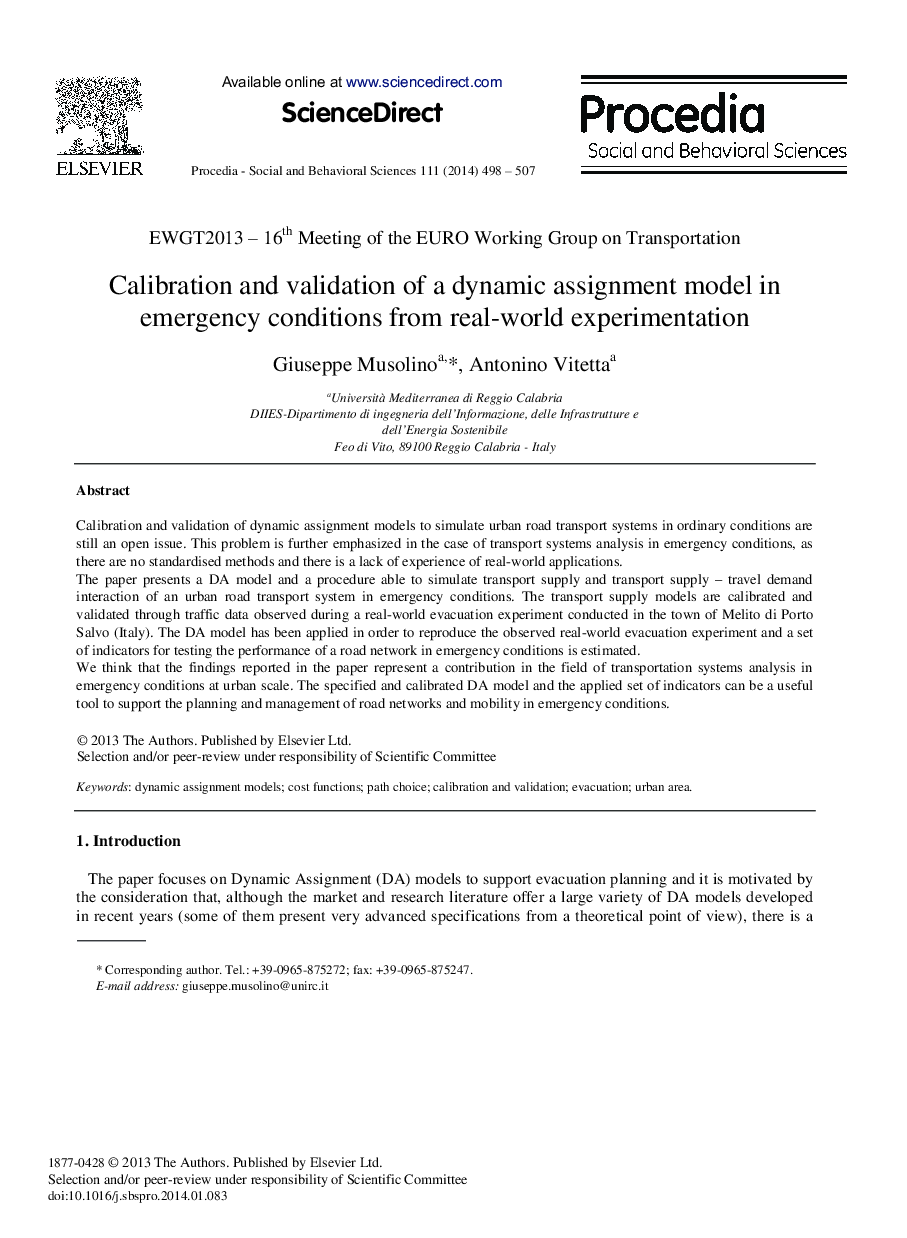 Calibration and Validation of a Dynamic Assignment Model in Emergency Conditions from Real-world Experimentation