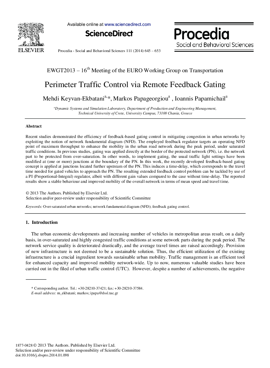 Perimeter Traffic Control via Remote Feedback Gating 