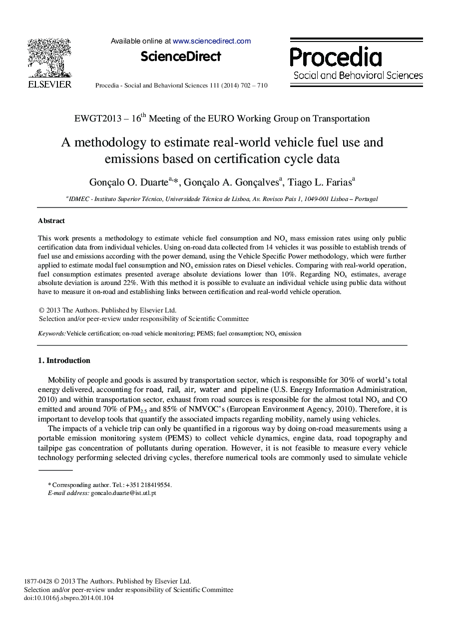 A Methodology to Estimate Real-world Vehicle Fuel Use and Emissions based on Certification Cycle Data 