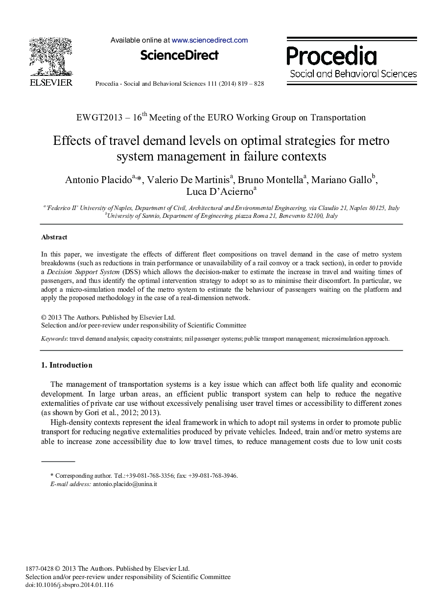 Effects of Travel Demand Levels on Optimal Strategies for Metro System Management in Failure Contexts 