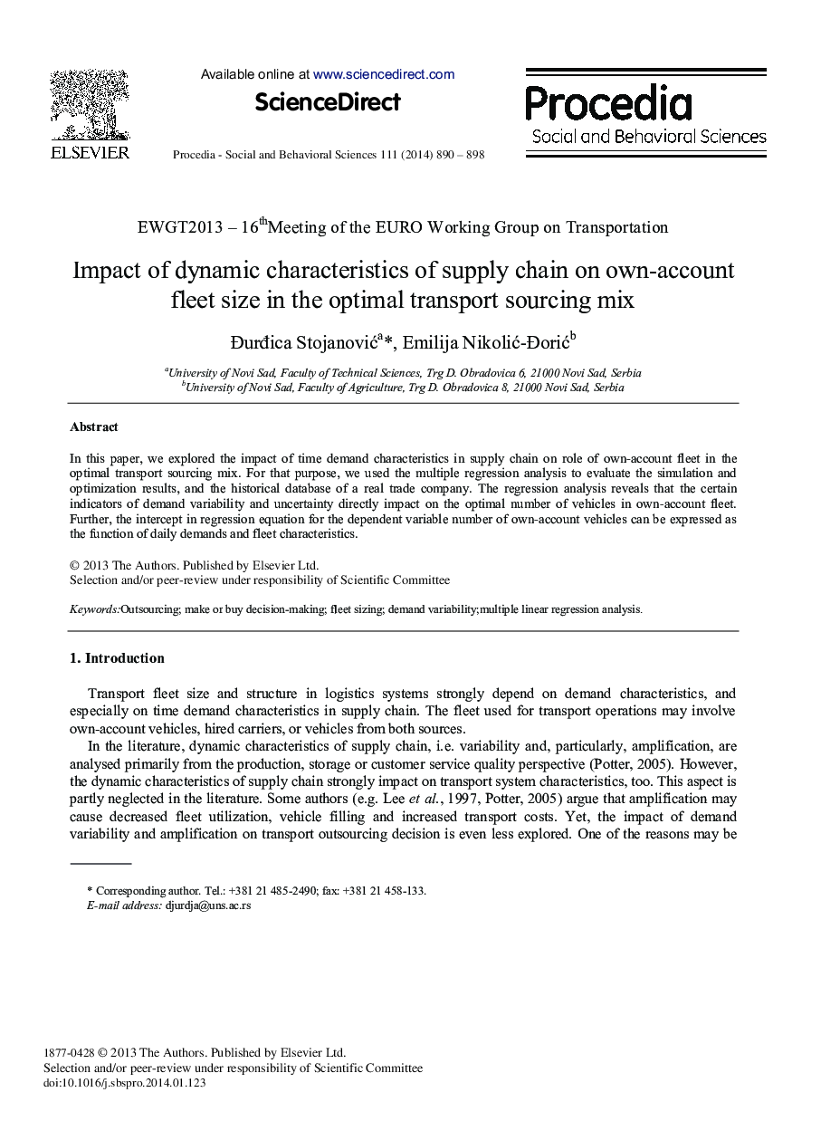 Impact of Dynamic Characteristics of Supply Chain on Own-account Fleet Size in the Optimal Transport Sourcing Mix 