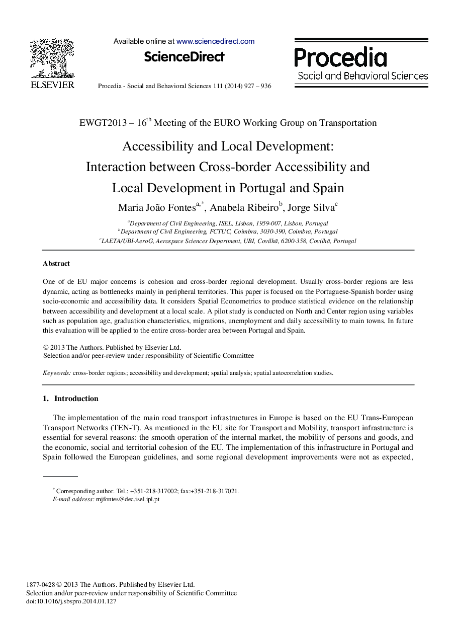 Accessibility and Local Development: Interaction between Cross-border Accessibility and Local Development in Portugal and Spain 