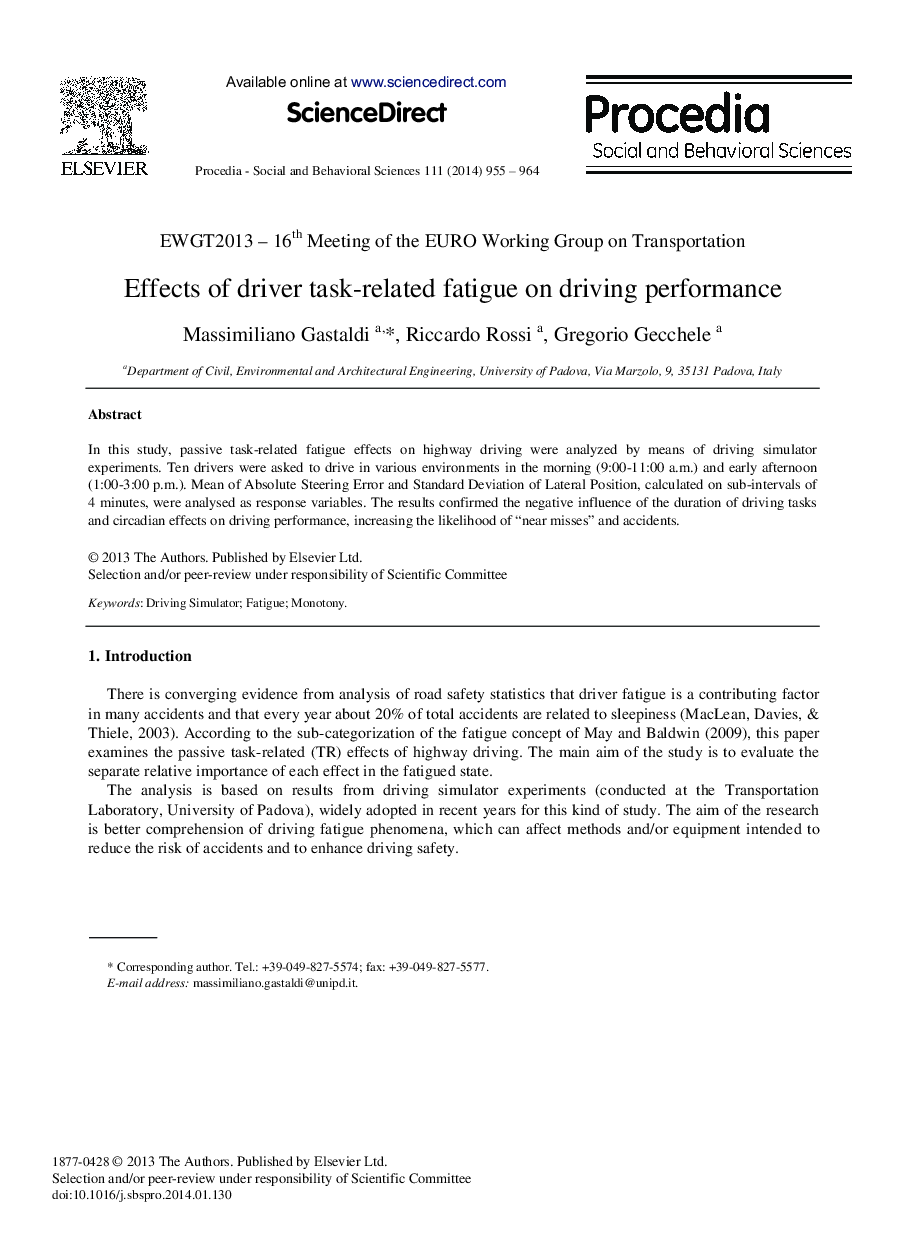 Effects of Driver Task-related Fatigue on Driving Performance 