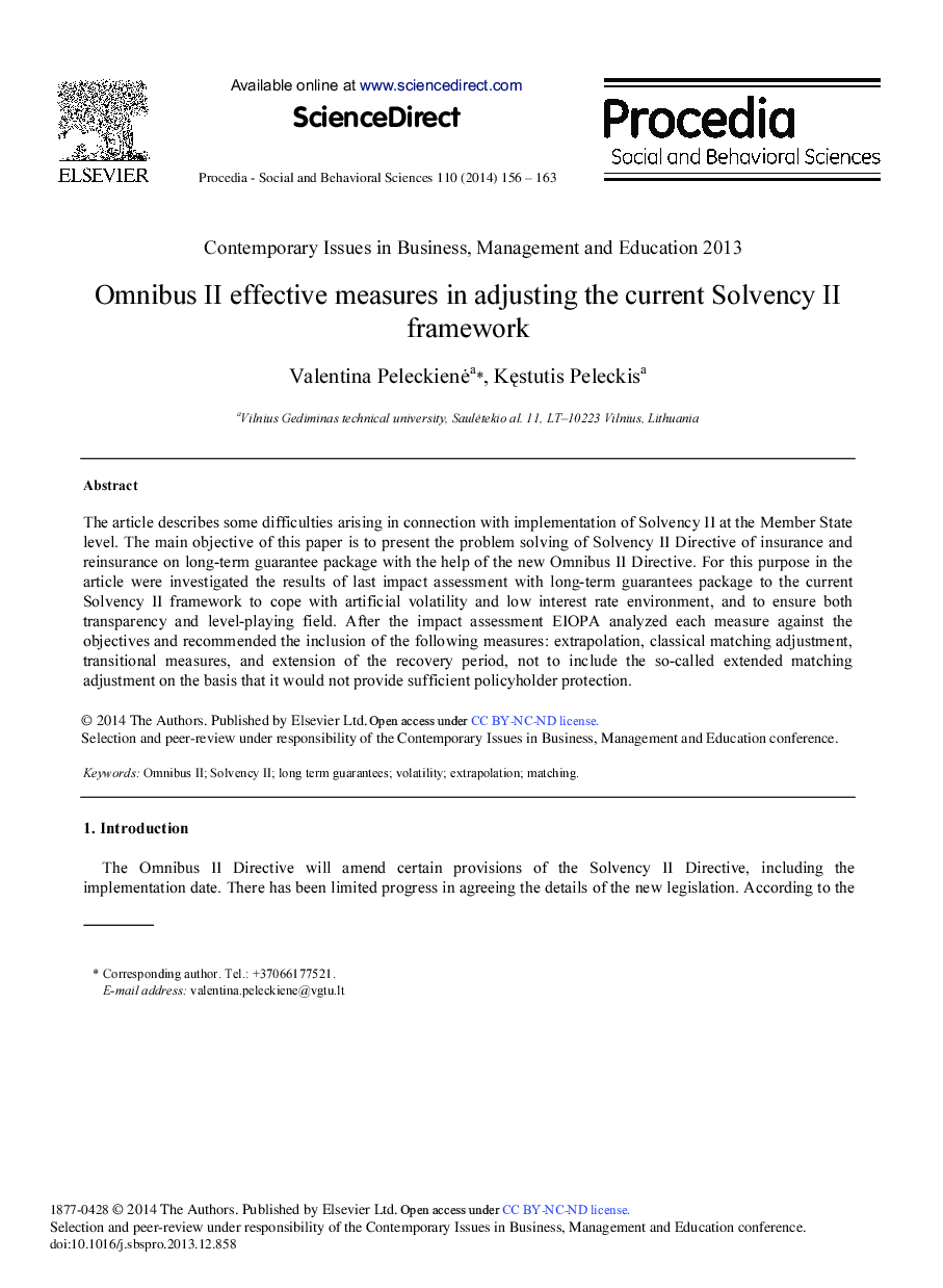 Omnibus II Effective Measures in Adjusting the Current Solvency II Framework 