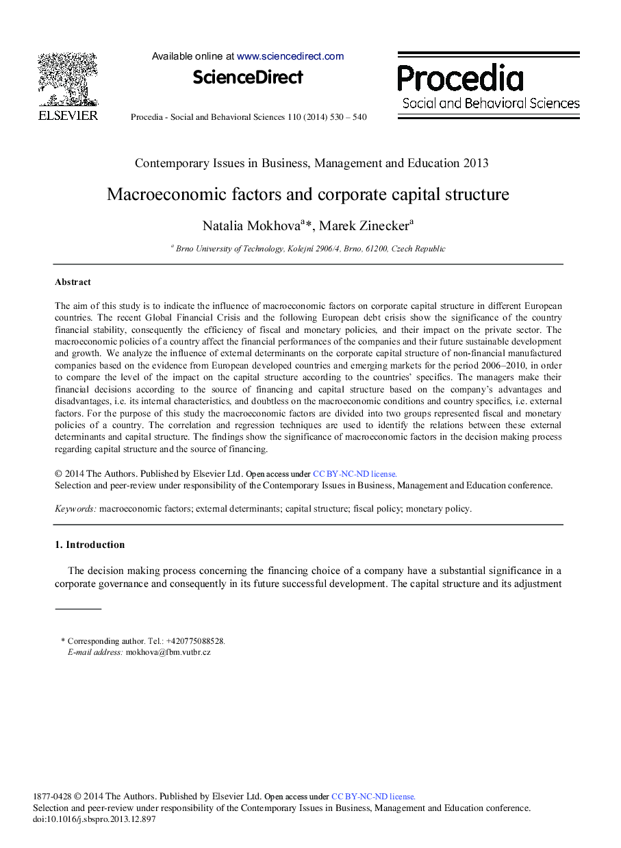 Macroeconomic Factors and Corporate Capital Structure 