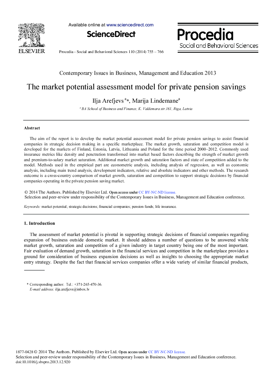 The Market Potential Assessment Model for Private Pension Savings 