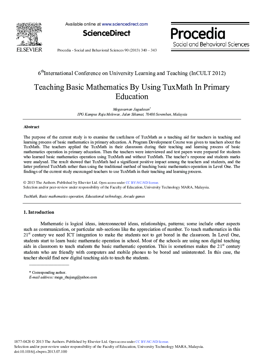 Teaching Basic Mathematics by Using TuxMath in Primary Education 