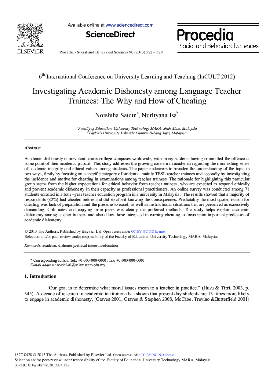 Investigating Academic Dishonesty among Language Teacher Trainees: The Why and How of Cheating 