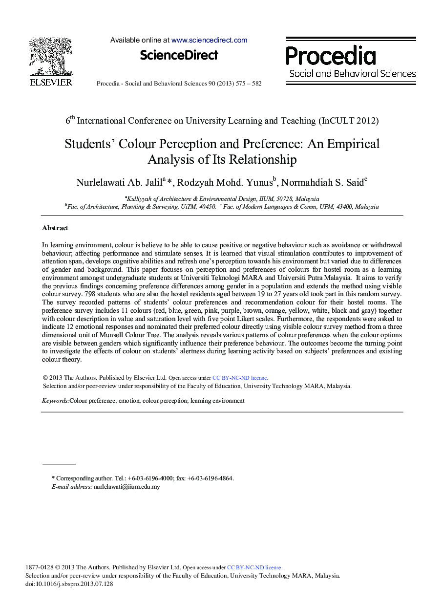 Students’ Colour Perception and Preference: An Empirical Analysis of its Relationship 