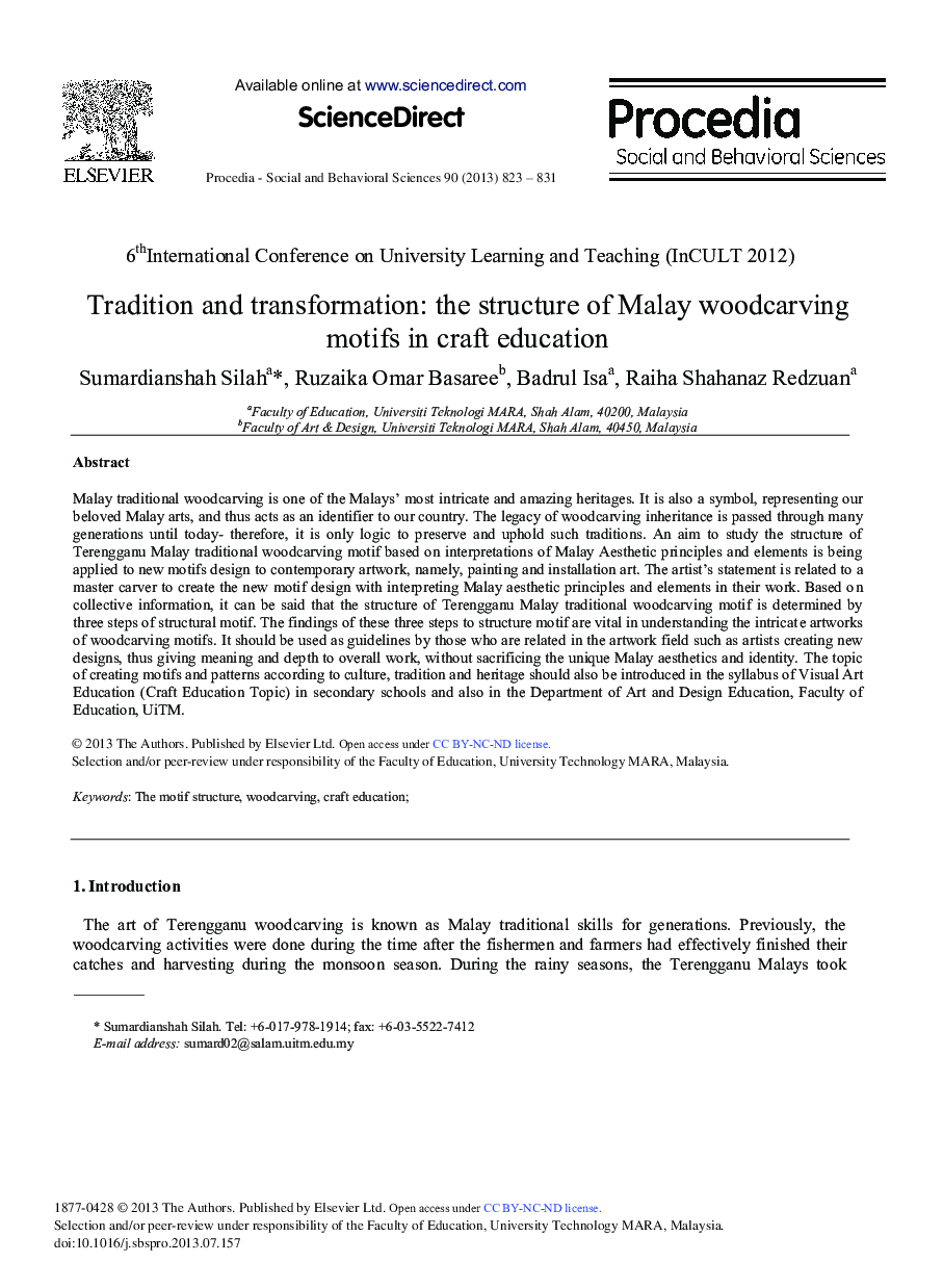 Tradition and Transformation: The Structure of Malay Woodcarving Motifs in Craft Education 