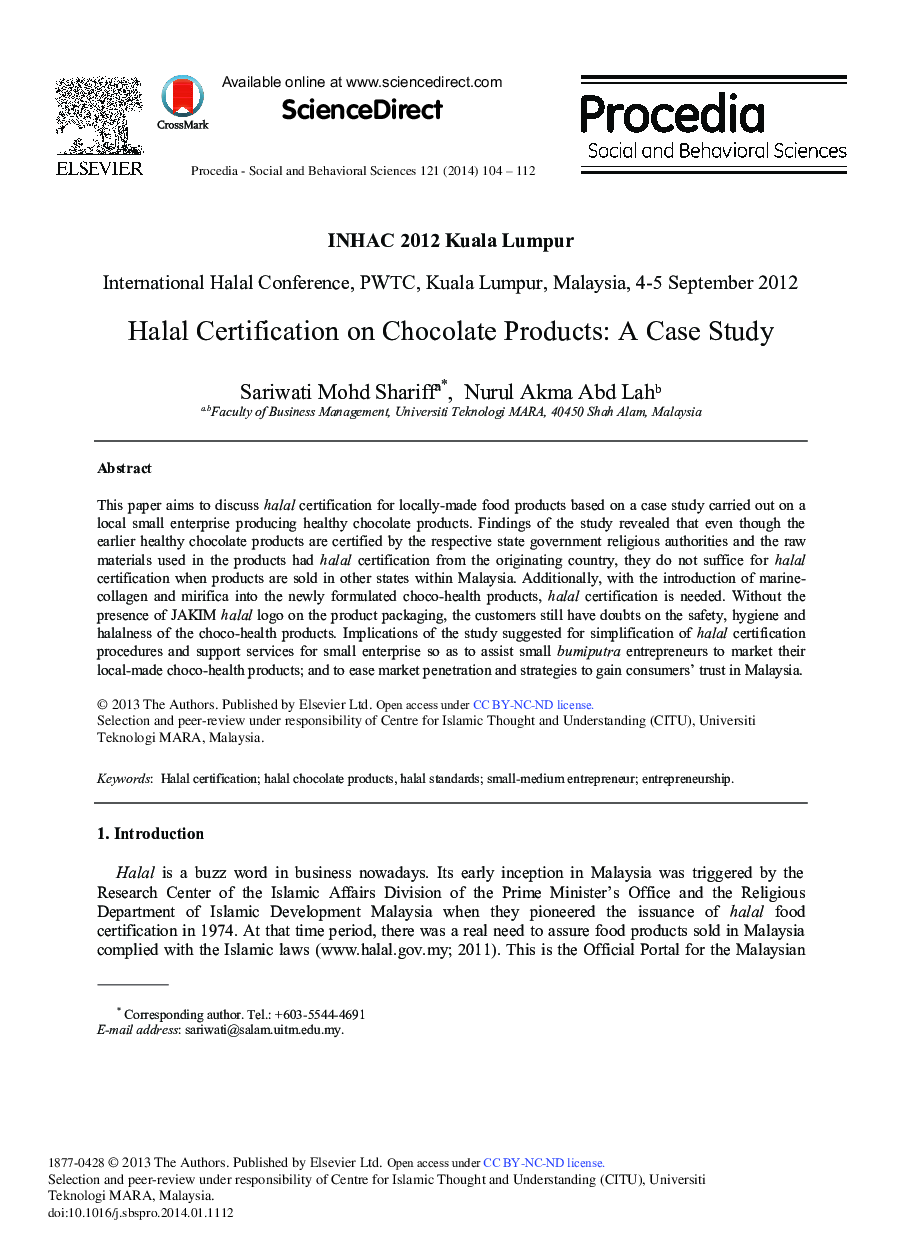 Halal Certification on Chocolate Products: A Case Study 