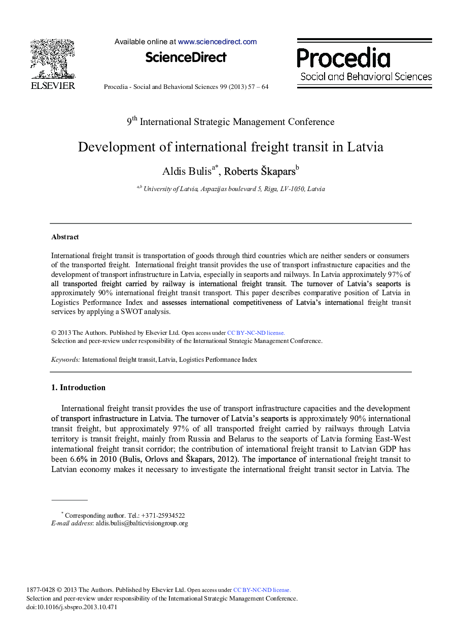 Development of International Freight Transit in Latvia 