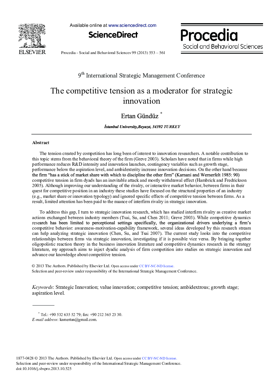 The Competitive Tension as a Moderator for Strategic Innovation 