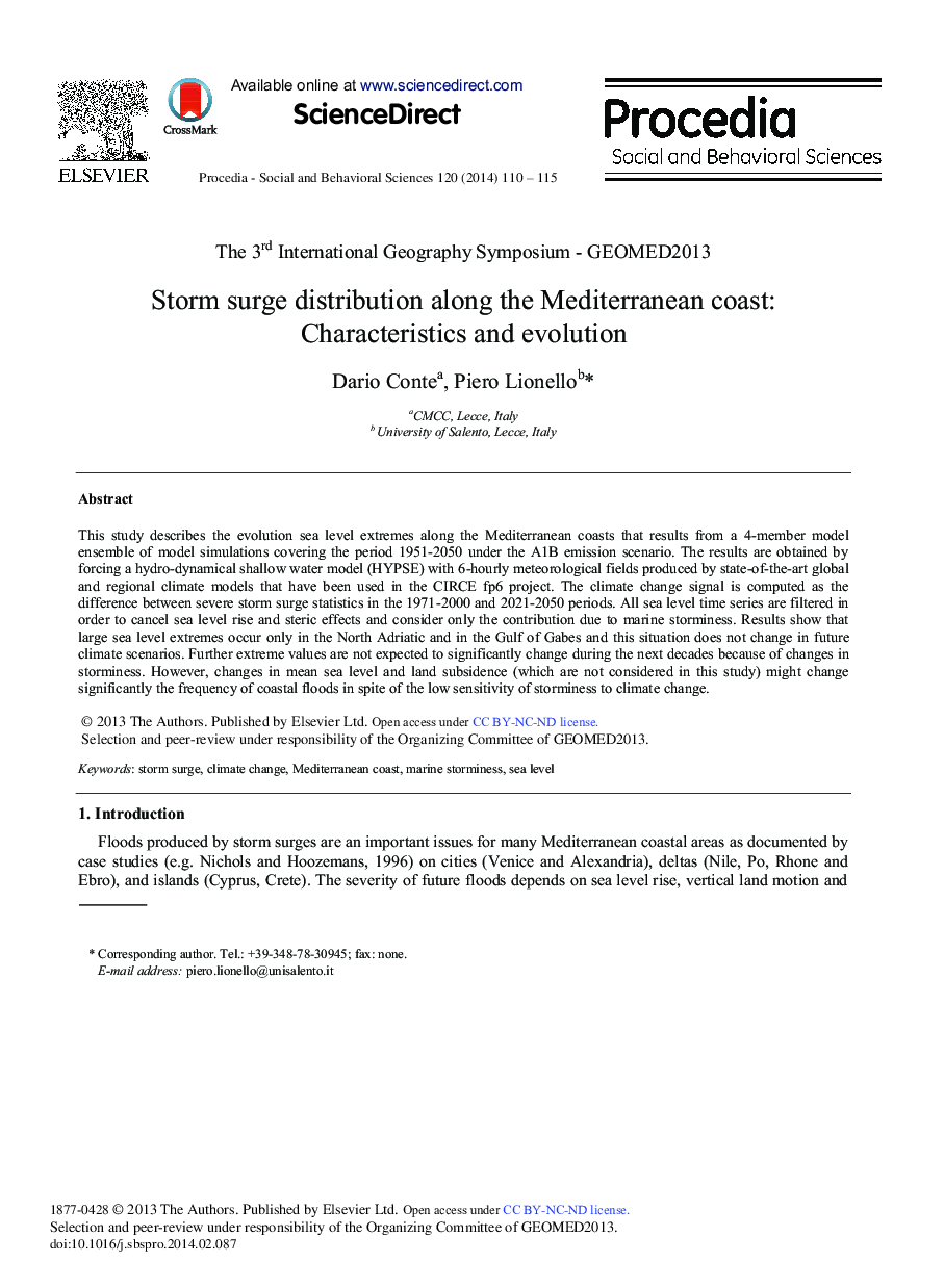 Storm Surge Distribution Along the Mediterranean Coast: Characteristics and Evolution 