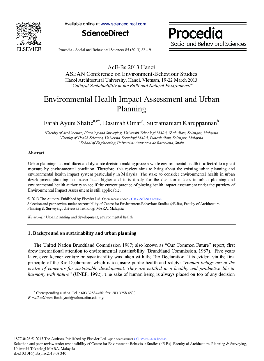 Environmental Health Impact Assessment and Urban Planning 