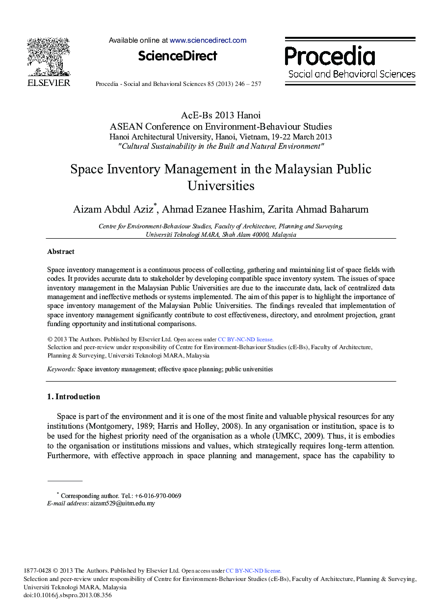 Space Inventory Management in the Malaysian Public Universities 