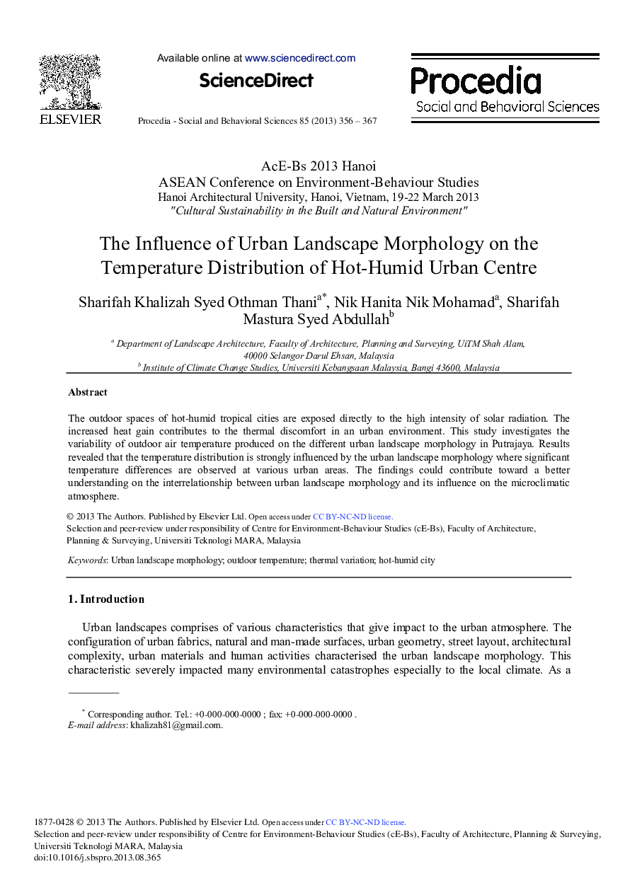 The Influence of Urban Landscape Morphology on the Temperature Distribution of Hot-Humid Urban Centre 