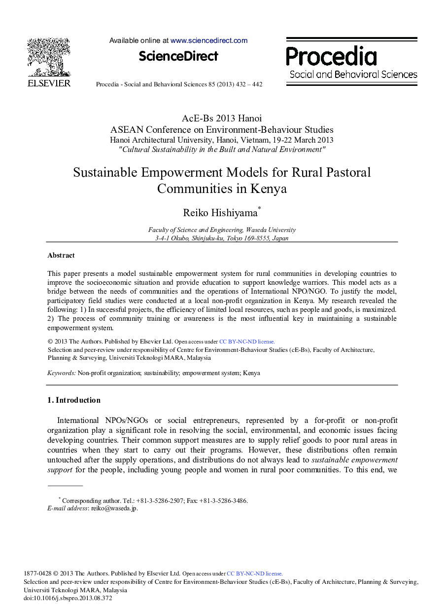 Sustainable Empowerment Models for Rural Pastoral Communities in Kenya 